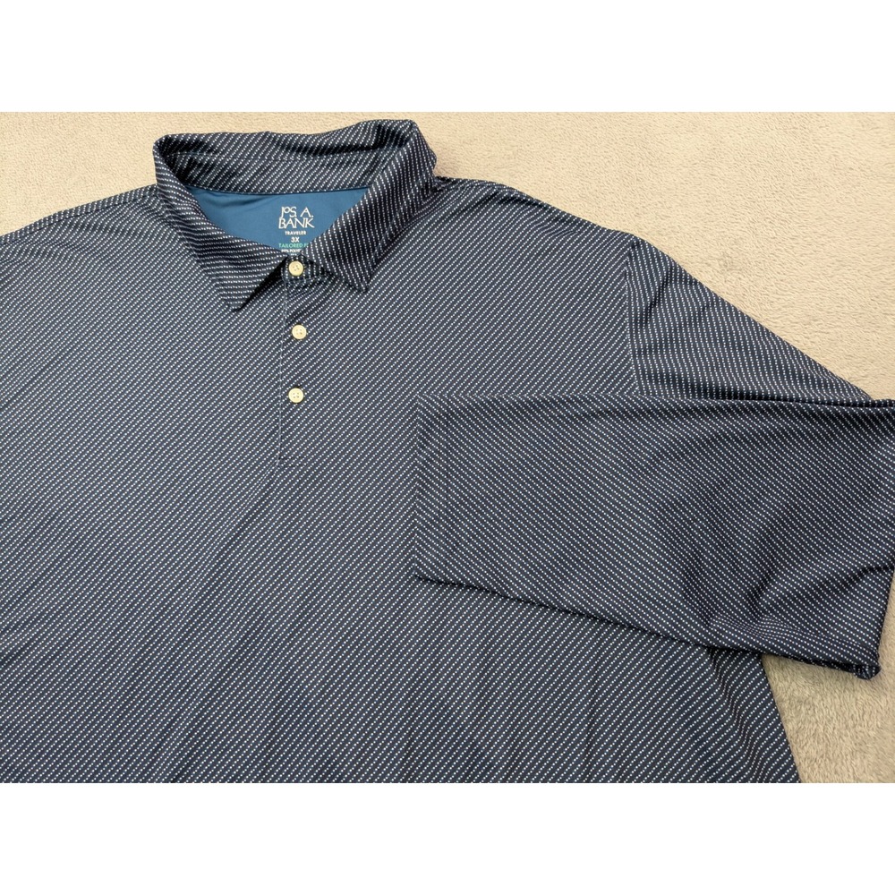 Jos A Bank Traveler Mens 3X Long Sleeve Tailored Fit Golf Polo Shirt Blue - Picture 1 of 9